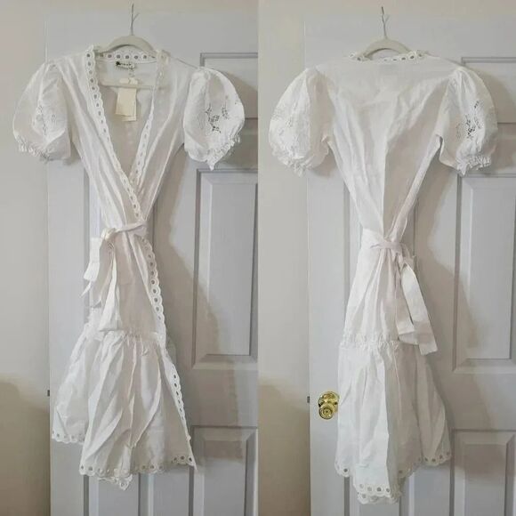 Fanm Mon Cide Wrap Dress $368, White Linen S - Picture 2 of 8